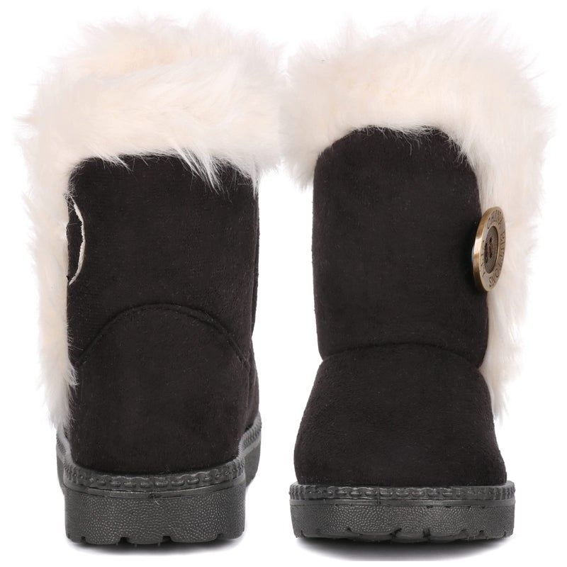 Femizee Toddler Girls Boots Warm Winter Snow Boots for Kid Boys Flat Button Size 7 Toddler,Black 25 - Image 2